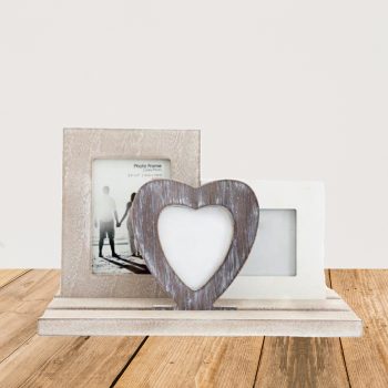 Triple Wood Photo Frame Display